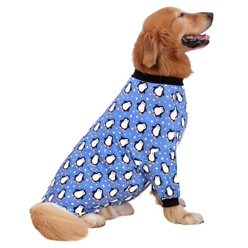 HDE Hunde-Pyjama, einteilig, leicht, für M-3XL, Pinguin, gepunktet, Größe M von HDE