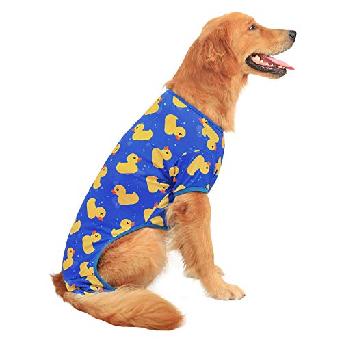 HDE Hunde-Pyjama, leicht, Einteiler, Einteiler, für Hunde, süße Welpenkleidung für kleine, mittelgroße und große Hunde (Enten, XX-Large) von HDE