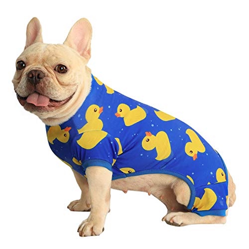 HDE Hunde-Pyjama, leicht, Einteiler, Einteiler, für Hunde, süße Welpenkleidung für kleine, mittelgroße und große Hunde (Enten, groß) von HDE