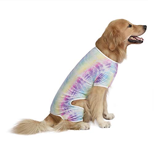 HDE Hunde-Pyjama, leicht, Hunde-PJs, einteiliger Overall, Shirts für Hunde, niedliche Welpenkleidung für kleine, mittelgroße und große Hunde (Regenbogen-Krawattenfarbe, XX-Large) von HDE
