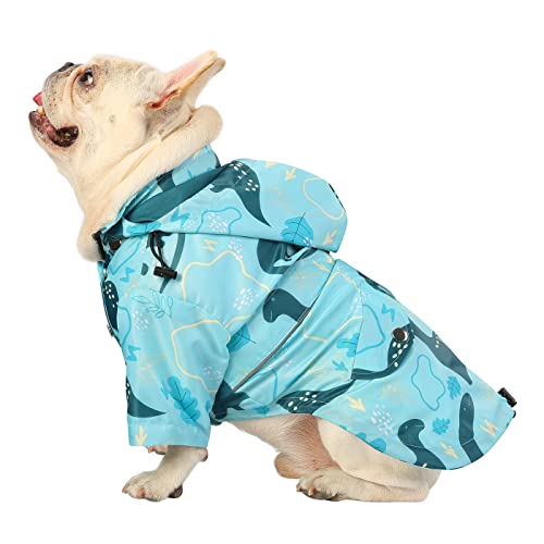 HDE Hunde-Regenmantel, doppellagig, Regenjacke mit Kapuze, für kleine bis große Hunde, Dinosaurier, S von HDE