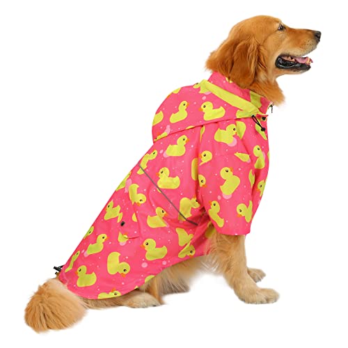 HDE Hunde-Regenmantel, doppellagig, Regenjacke mit Kapuze, für kleine bis große Hunde, Enten, Rosa, 3XL von HDE