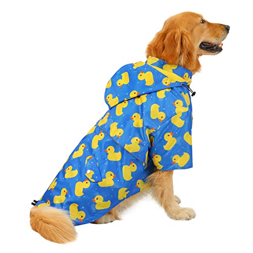 HDE Hunde-Regenmantel, doppellagig, Regenjacke mit Kapuze, für kleine bis große Hunde, Entenblau, 3XL von HDE
