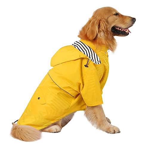 HDE Hunde-Regenmantel, doppellagig, Regenjacke mit Kapuze, für kleine bis große Hunde, Gelb - 2XL von HDE