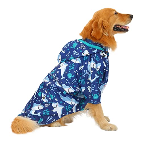 HDE Hunde-Regenmantel, doppellagig, Regenjacke mit Kapuze, für kleine bis große Hunde, Haie – XL von HDE