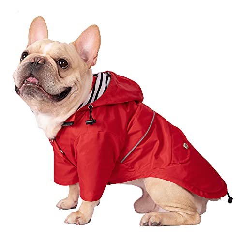 HDE Hunde-Regenmantel, doppellagig, Regenjacke mit Kapuze, für kleine bis große Hunde, Rot - S von HDE