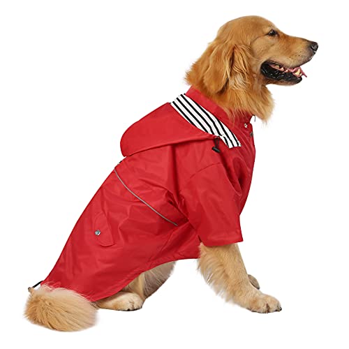 HDE Hunde-Regenmantel, doppellagig, Reißverschluss, Regenjacke mit Kapuze für kleine bis große Hunde, Rot - 2XL von HDE