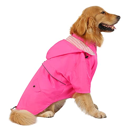 HDE Hunde-Regenmantel, doppellagig, mit Reißverschluss, Regenjacke mit Kapuze, für kleine bis große Hunde, Rosa, 3XL von HDE
