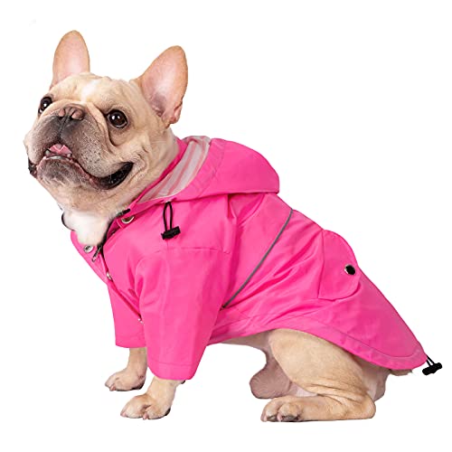 HDE Hunde-Regenmantel, doppellagig, mit Reißverschluss, Regenjacke mit Kapuze, für kleine bis große Hunde, Rosa - M von HDE