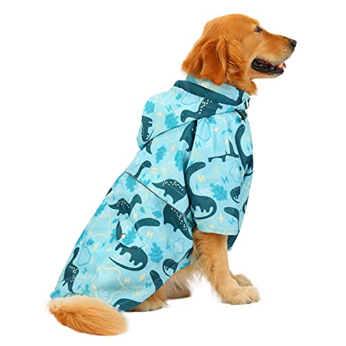 HDE Hunde-Regenmantel, doppellagig, mit Reißverschluss, Regenjacke mit Kapuze für kleine bis große Hunde, Dinosaurier, Größe 3XL von HDE