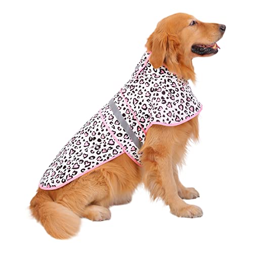HDE Hunde-Regenmantel mit Kapuze, Zupfponcho, für kleine bis mittelgroße Hunde und Welpen, Leopardenherzen – L von HDE