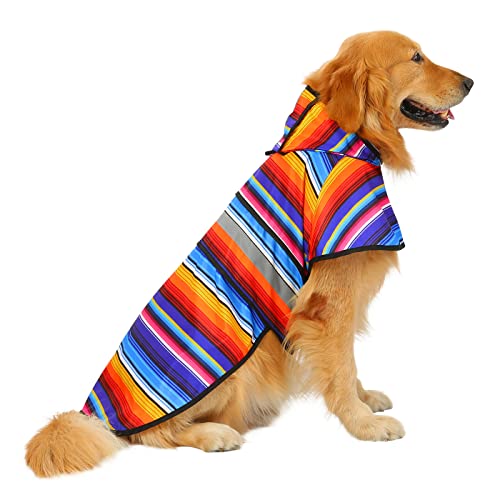 HDE Hunde-Regenmantel mit Kapuze, Zupfponcho für kleine bis große Hunde und Welpen, Baja-Streifen – L von HDE