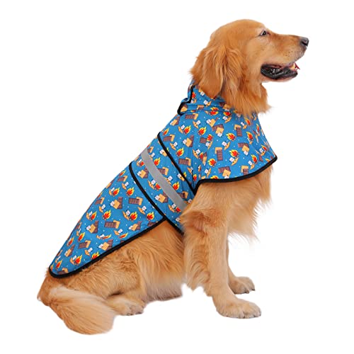 HDE Hunde-Regenmantel mit Kapuze, Zupfponcho für kleine bis große Hunde und Welpen, Happy Camper – L von HDE