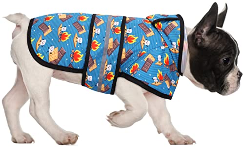 HDE Hunde-Regenmantel mit Kapuze, Zupfponcho für kleine bis große Hunde und Welpen, Happy Camper – M von HDE