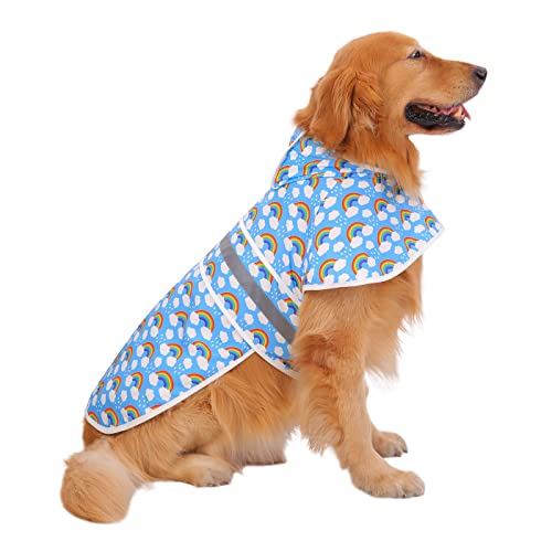 HDE Hunde-Regenmantel mit Kapuze, Zupfponcho für kleine bis große Hunde und Welpen, Regenbogen – L von HDE