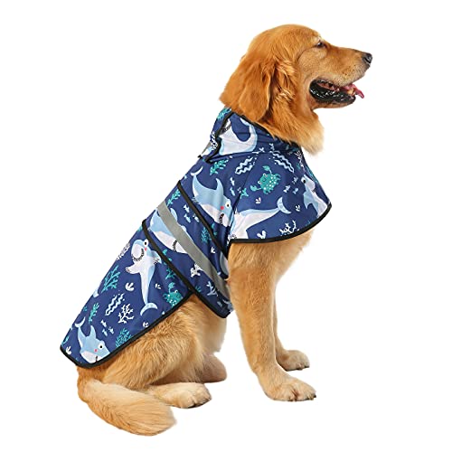 HDE Hunde-Regenmantel mit Kapuze, Zupfponcho für kleine bis große Hunde und Welpen (Haie, X-Large) von HDE