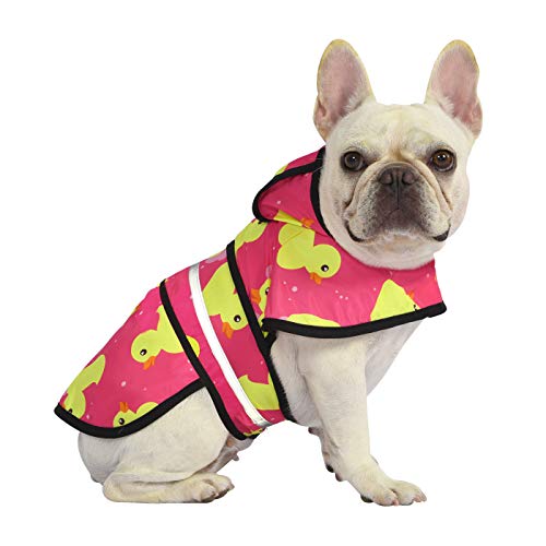 HDE Hunde-Regenmantel mit Kapuze, Zupfponcho für kleine bis große Hunde und Welpen (Rosa Enten, Medium) von HDE