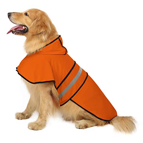 HDE Hunde-Regenmantel mit Kapuze, Zupfponcho für kleine bis große Hunde und Welpen (Sicherheitsorange, L) von HDE