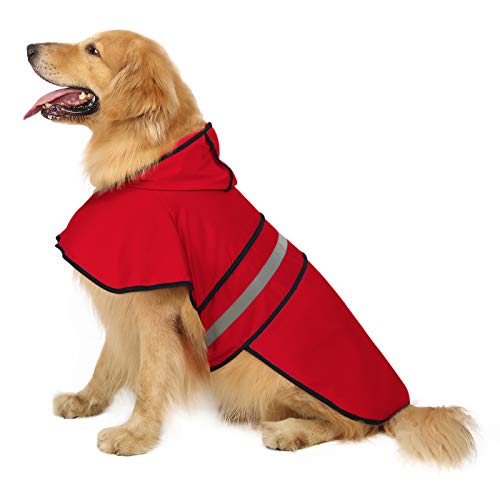 HDE Hunde-Regenmantel mit Kapuze, für kleine bis große Hunde und Welpen, Rot, Größe L von HDE