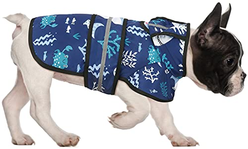 HDE Hunde-Regenmantel mit Kapuze für kleine bis große Hunde und Welpen, Haie, Größe M von HDE