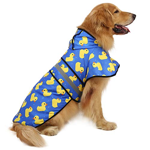 HDE Hunde-Regenmantel mit Kapuze für kleine bis mittelgroße Hunde und Welpen (Gummienten, Größe L) von HDE