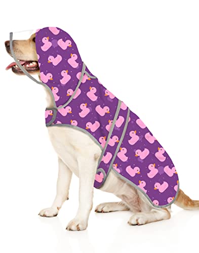 HDE Hunde-Regenmantel mit klarer Kapuze Poncho Regenjacke für kleine mittelgroße große Hunde Enten lila - XXL von HDE