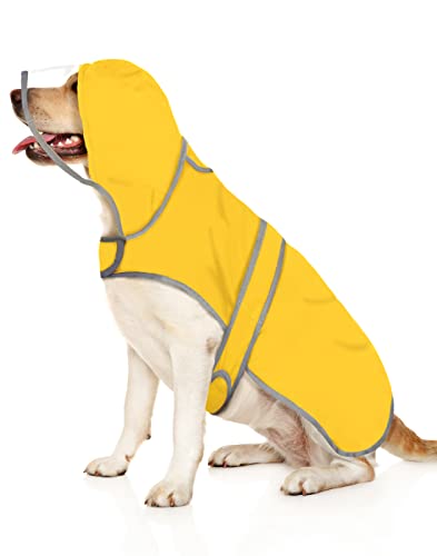 HDE Hunde-Regenmantel mit transparenter Kapuze, Poncho, Regenjacke für kleine, mittelgroße und große Hunde, Gelb - 3XL von HDE