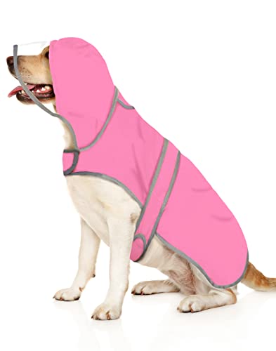 HDE Hunde-Regenmantel mit transparenter Kapuze, Poncho, Regenjacke für kleine, mittelgroße und große Hunde, Rosa - 3XL von HDE
