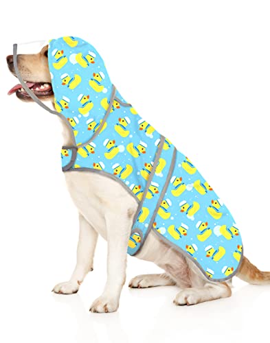 HDE Hunde-Regenmantel mit transparenter Kapuze Poncho Regenjacke für kleine mittelgroße große Hunde Sailor Ducks Blau - L von HDE