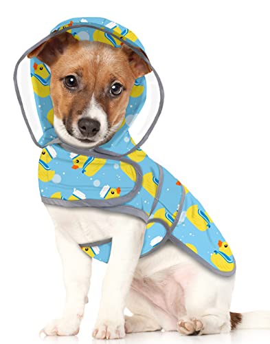 HDE Hunde-Regenmantel mit transparenter Kapuze, Poncho, Regenjacke für kleine, mittelgroße und große Hunde, Matrosenenten, Blau, Größe M von HDE