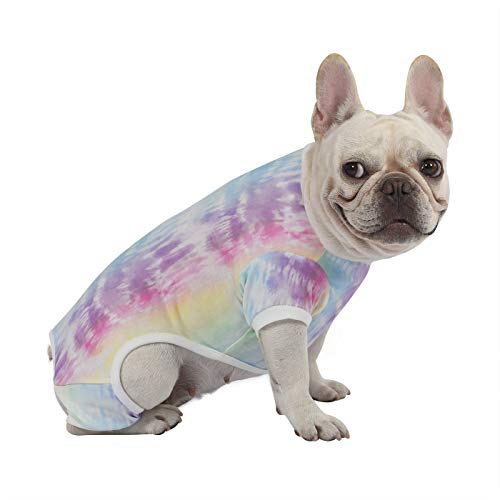 HDE Hunde-Schlafanzug, leichter Hunde-PJs, einteiliger Overall, Shirts für Hunde, niedliche Welpenkleidung für kleine, mittelgroße und große Hunde (Regenbogen-Krawattenfarbe, Medium) von HDE