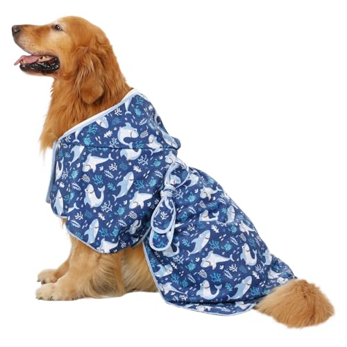 HDE Hundebademantel, super saugfähig, schnell trocknend, Handtuch mit Kapuze, für alle Hunderassen, Größen S-XXL - Haie - XXL HDE Hundebademantel, super saugfähig, schnell trocknend, Handtuch mit Kapuze, für alle Hunderassen, Größen S-XXL - Haie - XXL von HDE