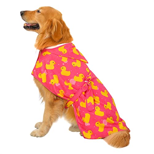 HDE Hundebademantel, super saugfähiges Trockentuch mit Kapuze für große Hunde, rosa Gummienten, Größe XL von HDE
