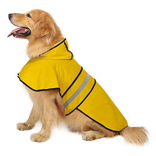 HDE Hunderegenmantel mit Kapuze für kleine bis große Hunde und Welpen (gelb, X-Large) von HDE
