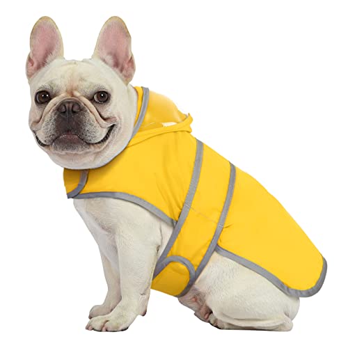 HDE Hunderegenmantel mit klarer Kapuze Poncho Regenjacke für kleine mittelgroße große Hunde Gelb - M von HDE
