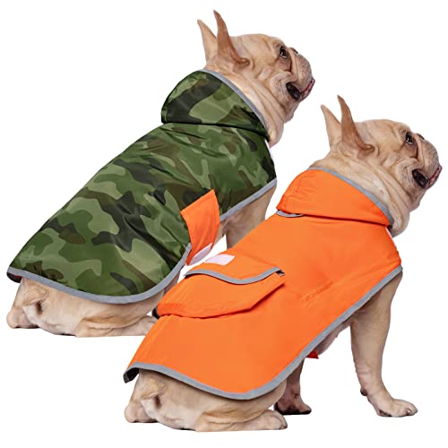 HDE Regenmantel für Hunde, wendbar, mit Kapuze, für kleine, mittelgroße und große Hunde, Camouflage-Orange – S von HDE
