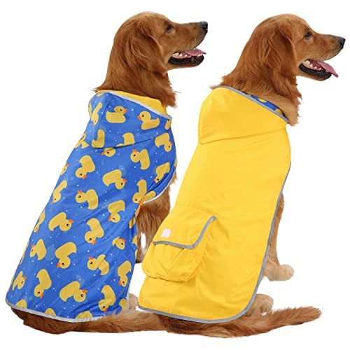 HDE Regenmantel für Hunde, wendbar, mit Kapuze, für kleine, mittelgroße und große Hunde, Enten/Gelb – 3XL von HDE