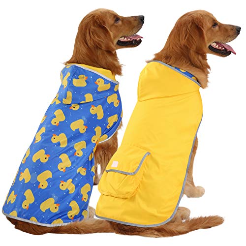 HDE Wendbarer Hunde-Regenmantel mit Kapuze, Poncho, Regenmantel, Jacke für kleine, mittelgroße und große Hunde, Entengelb, Größe XXL von HDE