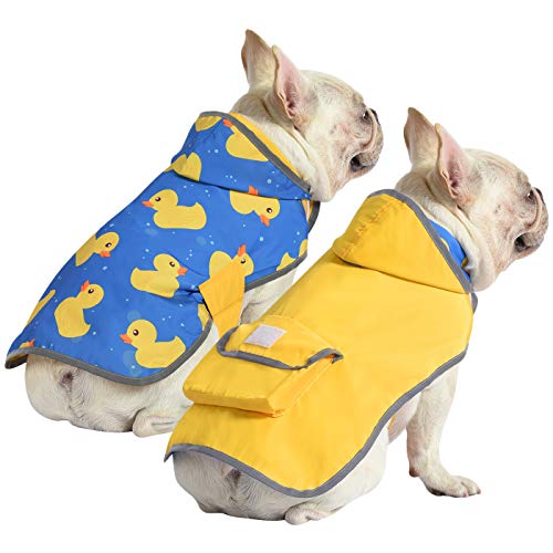 HDE Wendbarer Hunde-Regenmantel mit Kapuze, Zupf-Poncho, Regenmantel, Jacke für kleine, mittelgroße und große Hunde (gelbe Enten, S) von HDE