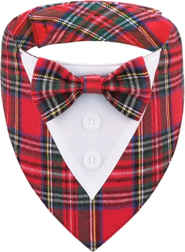 HDGDT Hunde-Smoking-Bandana, rot kariert, Smoking mit Fliege, verstellbares Hunde-Weihnachts-Kostüm, Weihnachtskleidung für kleine, mittelgroße und große Hunde HDGDT Hunde-Smoking-Bandana, rot kariert, Smoking mit Fliege, verstellbares Hunde-Weihnachts-Kostüm, Weihnachtskleidung für kleine, mittelgroße und große Hunde von HDGDT