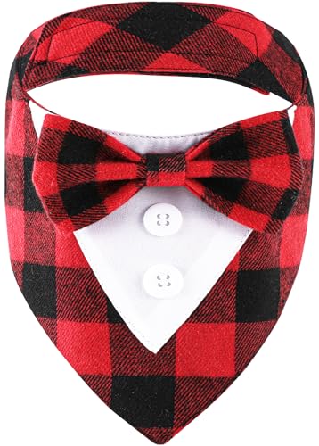 HDGDT Hunde-Smoking-Bandana, rotes Karomuster, Smoking mit Fliege, verstellbares Hunde-Weihnachts-Kostüm, Weihnachtskleidung für kleine, mittelgroße und große Hunde HDGDT Hunde-Smoking-Bandana, rotes Karomuster, Smoking mit Fliege, verstellbares Hunde-Weihnachts-Kostüm, Weihnachtskleidung für kleine, mittelgroße und große Hunde von HDGDT