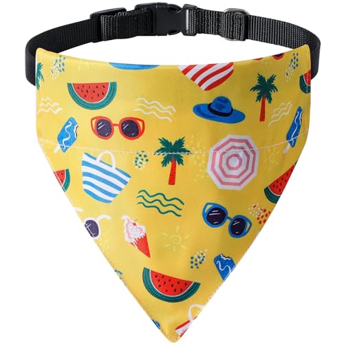 Kühlendes Halstuch-Halsband für Hunde für den Sommer, schnell trocknend, mit Urlaubs-Hawaii-Fruchtmuster für kleine bis große Haustiere (gelb, klein) von HDGDT