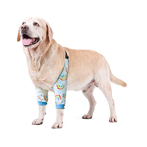 HDKUW Ellenbogenschutz für Hunde, Vorderbein-Erholungsmanschette zur Verhinderung von Lecken von Wunden, Ellenbogenbandagen mit Netzpolster für mittelgroße und große Hunde, Regenbogenfarben, XL von HDKUW