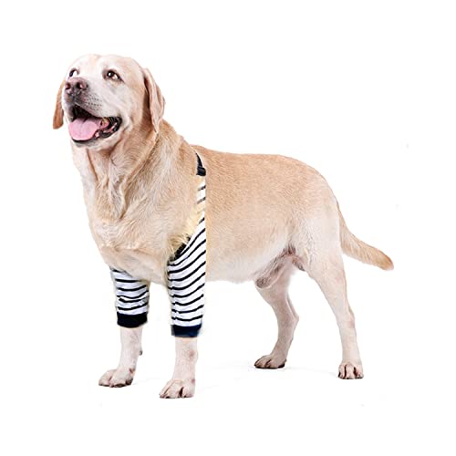HDKUW Ellenbogenschutz für Hunde, Vorderbein-Erholungsmanschette zur Verhinderung von Lecken von Wunden, Ellenbogenbandagen mit Netzpolster für mittelgroße und große Hunde, gestreift, Größe 3XL von HDKUW