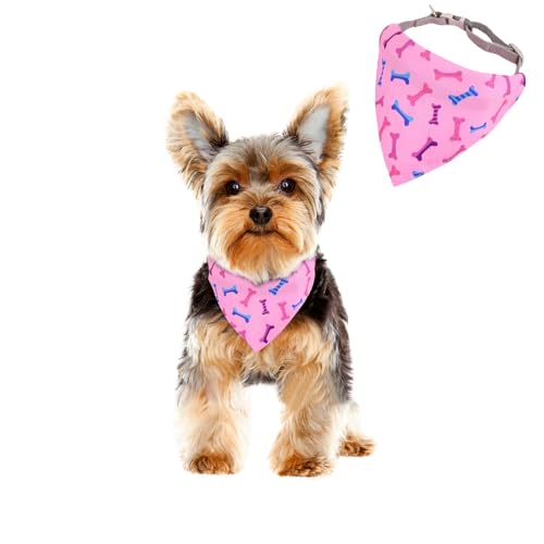 HDKUW Halstuch-Halsband für kleine Hunde, lustiges Obst-Design, verstellbar, für kleine und mittelgroße Hunde (Halsumfang 25,4–38,1 cm), rosa Knochen von HDKUW