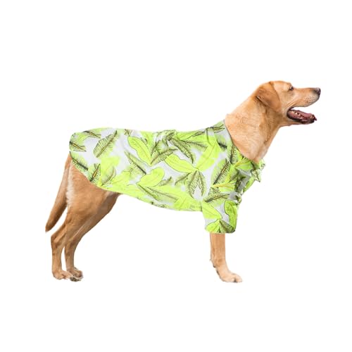 HDKUW Hawaii-Kostüm für große Hunde, coole T-Shirts, Sommerkleidung, Hawaii-Hemd für große Hunde, Design für Sommer, Luau-Stil, Strand, Camp, Urlaub, gelbe Blätter, 5XL von HDKUW