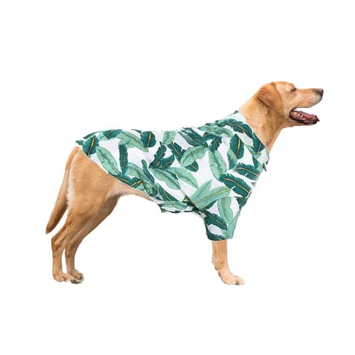 HDKUW Hawaii-Kostüm für große Hunde, coole T-Shirts, Sommerkleidung, Hawaii-Hemd für große Hunde, Design für Sommer, Luau-Stil, Strand, Camp, Urlaub, grüne Blätter, 5XL von HDKUW
