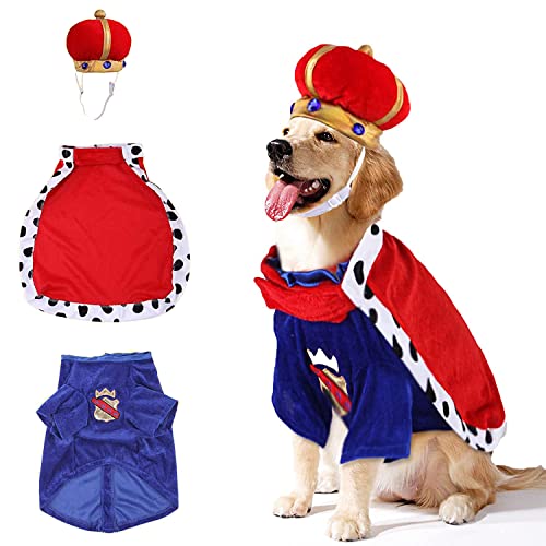 HDKUW Hund Halloween Kostüm mit Krone König Umhang, Hund Hut und Umhang Set, Hund Party Kostüm Dress Up Zubehör für Hunde Katzen S von HDKUW