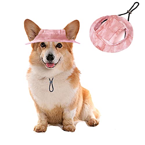 HDKUW Hunde-Eimerhüte, runde Kappe mit Ohrloch, verstellbar, Outdoor-Reisen, Sonnenschutz, Sporthut für Katze, kleine, mittelgroße Hunde, Rosa, S von HDKUW