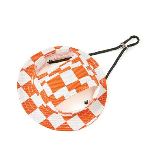 HDKUW Hunde-Eimerhüte, runde Kappe mit Ohrloch, verstellbar, für Outdoor-Reisen, Sonnenschutz, Sporthut für Katzen, kleine, mittelgroße Hunde, Orange kariert, Größe L HDKUW Hunde-Eimerhüte, runde Kappe mit Ohrloch, verstellbar, für Outdoor-Reisen, Sonnenschutz, Sporthut für Katzen, kleine, mittelgroße Hunde, Orange kariert, Größe L von HDKUW
